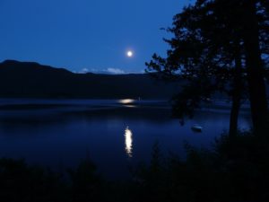Moon Over Mountains and Lake